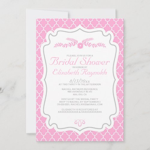 Pink Quatrefoil Bridal Shower Invitations