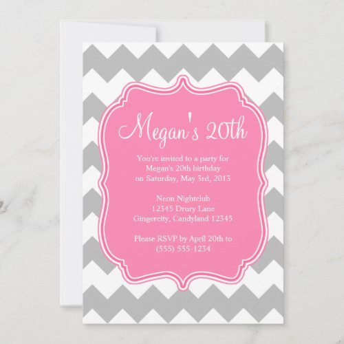 Pink Quatrefoil Chevron Birthday Invitation