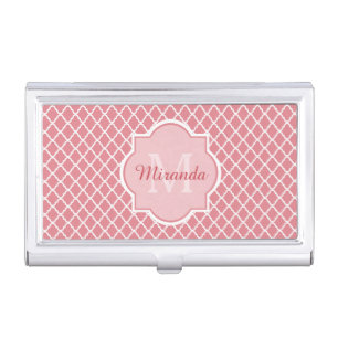 Pink Quatrefoil Monogram Case For Business Cards