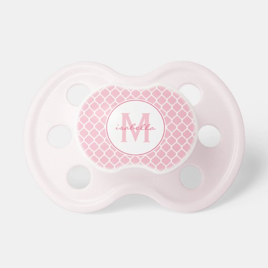 Pink Quatrefoil Monogram Pacifier (Front)