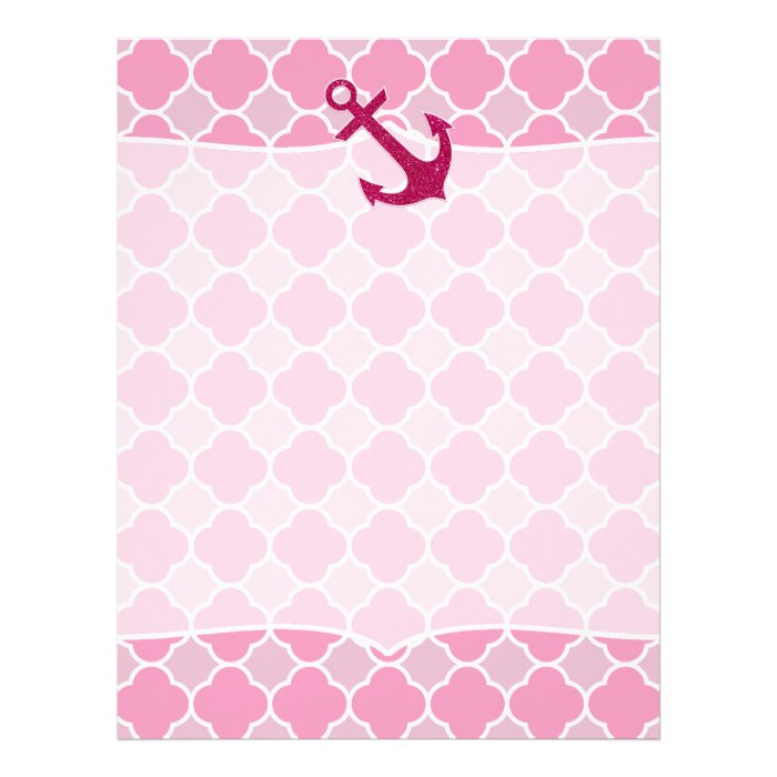 Pink Quatrefoil Pattern Glitter Sparkles Anchor Letterhead Template