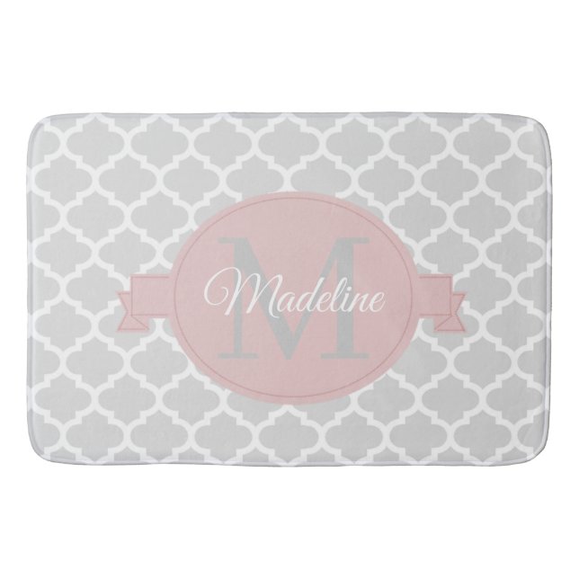 Pink Quatrefoil Personalized Bath Mat (Front)