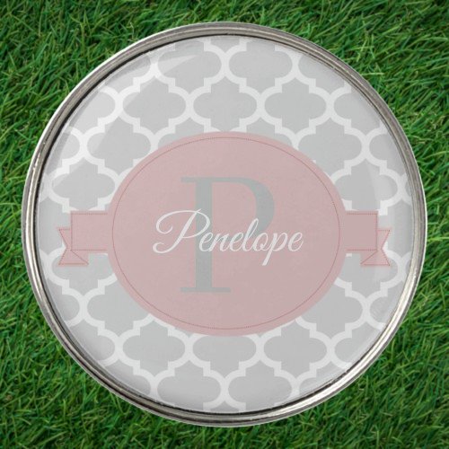 Pink Quatrefoil Personalized Golf Ball Marker