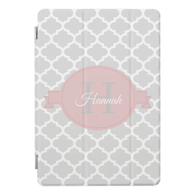 Pink Quatrefoil Personalized iPad Pro Cover (Front)
