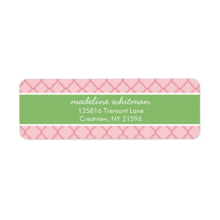 Pink Quatrefoil | Pink And Green Preppy Address Label