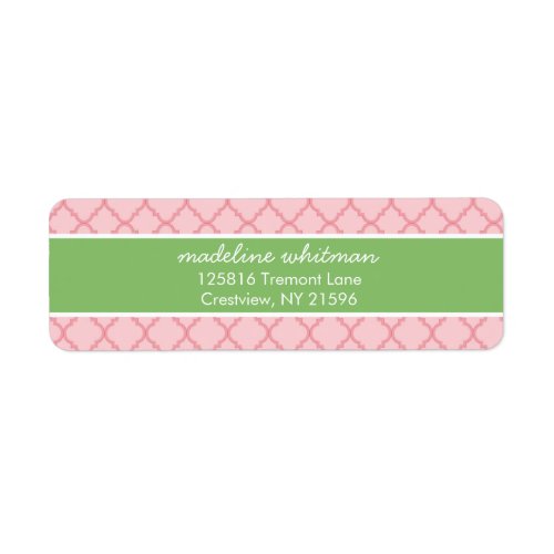 Pink Quatrefoil  Pink and Green Preppy Address Label