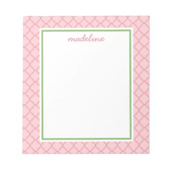 Pink Quatrefoil | Pink And Green Preppy Notepad by NoteworthyPrintables at Zazzle