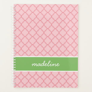 Pink Quatrefoil Pink and Green Preppy Planner
