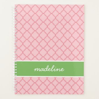 Pink Quatrefoil | Pink And Green Preppy Planner by NoteworthyPrintables at Zazzle