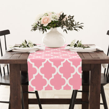 Pink Quatrefoil Tiles Pattern Short Table Runner by heartlockedhome at Zazzle