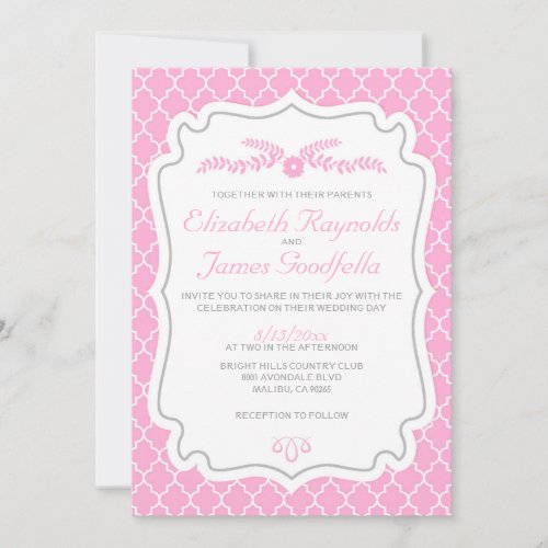 Pink Quatrefoil Wedding Invitations