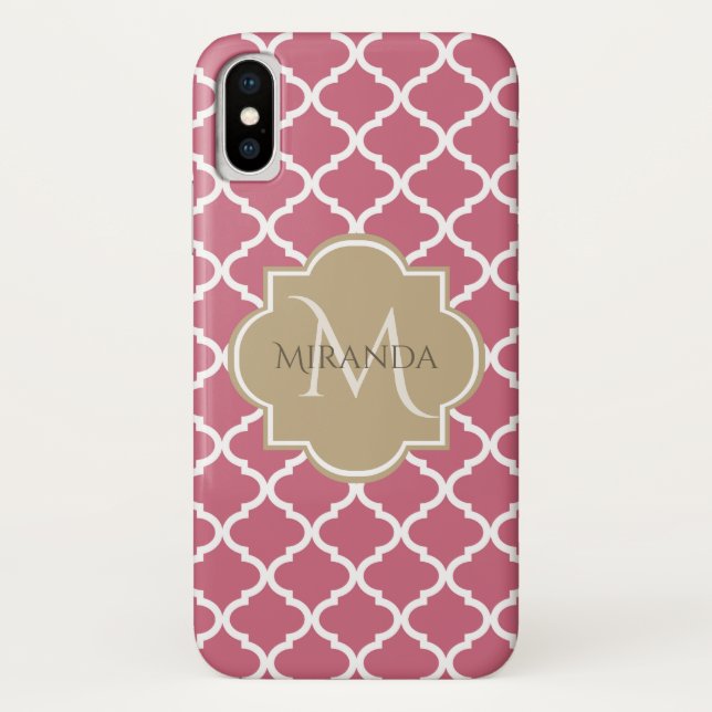 Pink Quatrefoil With Girly Monogram and Name Case-Mate iPhone Case (Back)
