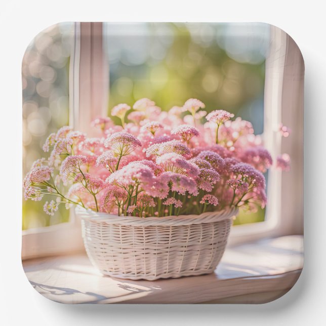 Pink Queen Anne's Lace Bouquet Paper Plates (Front)