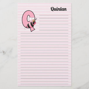 Pink Queen Bee Mongram Letter Q Lined Stationery
