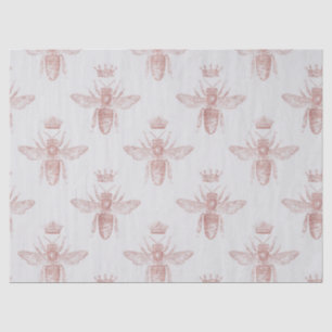 Pink Queen Bees on White Decoupage Tissue Paper