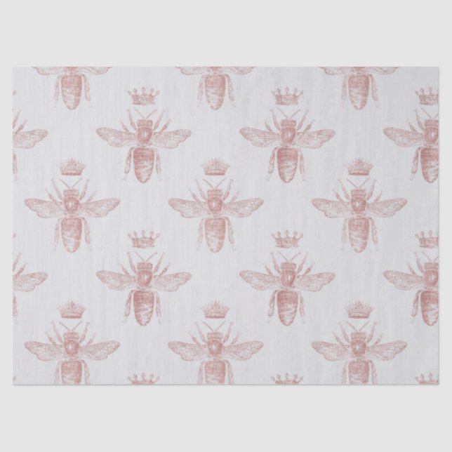 Pink Queen Bees on White Decoupage Tissue Paper (Front)