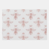 Pink Queen Bees on White Decoupage Wrapping Paper Sheets (Front 3)