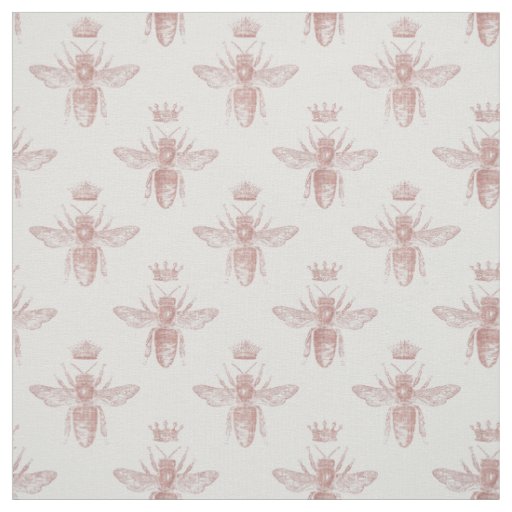 Pink Queen Bees on White Fabric