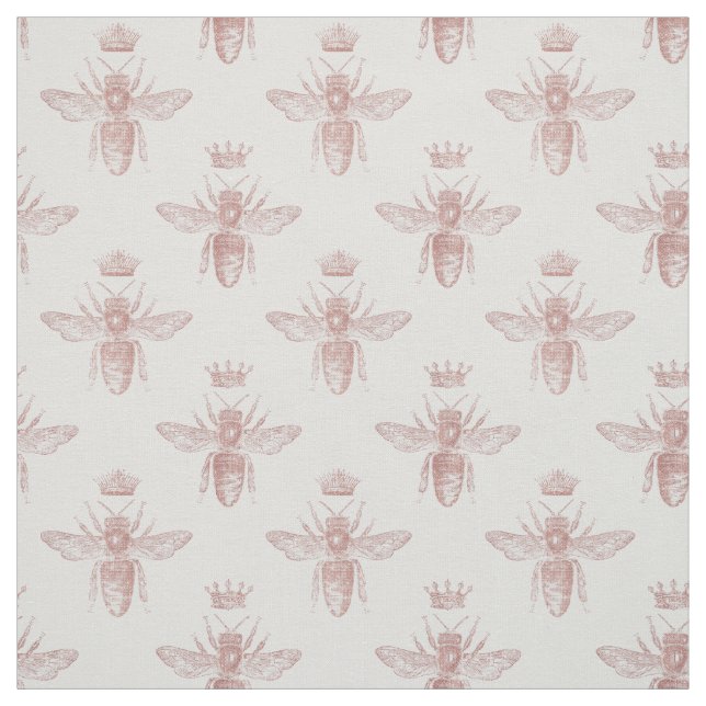 Pink Queen Bees on White Fabric (Swatch)