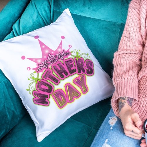 Pink Queen Crown Happy mothers day Throw Pillow