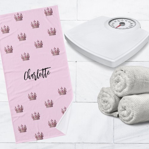 Pink queen crown name girl bath towel