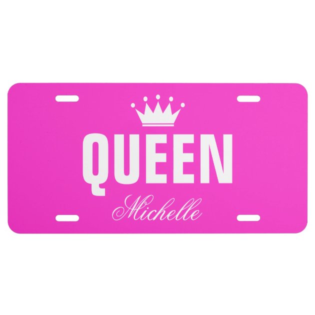 PERSONALIZED LICENSE PLATE WHITE NAME & INITIAL HOT PINK BLACK 