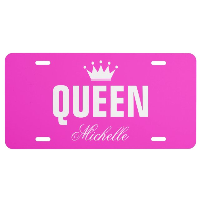 Pink queen license plate with personalized name (Front)