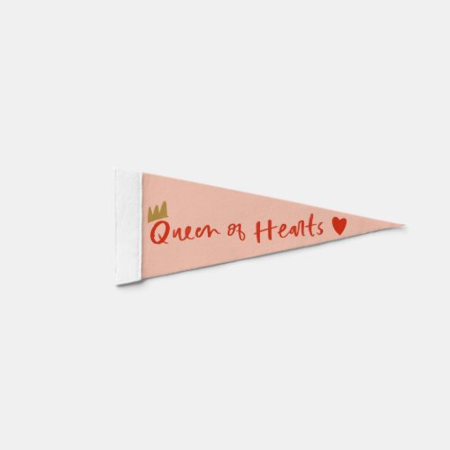 Pink Queen of Hearts Gold Crown Pennant Flag