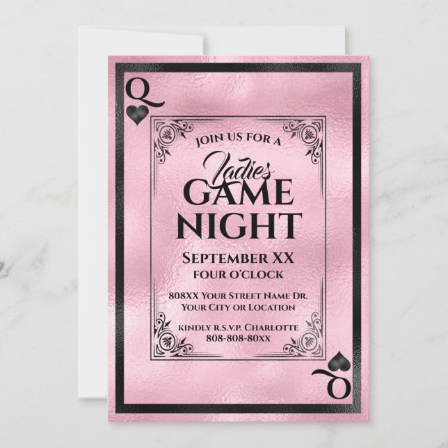 Pink Queen of Hearts Ladies Game Night Invitation (Front)