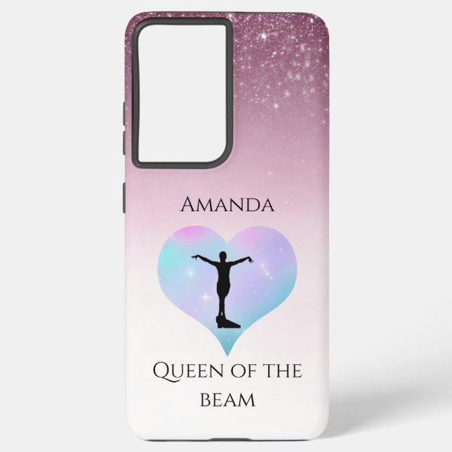 Pink Queen Of The Beam Gymnastics Personalized Samsung Galaxy Case (Back)
