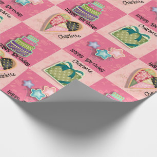 Pink Quilt Motif Add Name Birthday For Her Wrapping Paper
