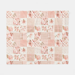 Pink Quilt Patchwork Gingham Cottagecore Floral Fleece Blanket