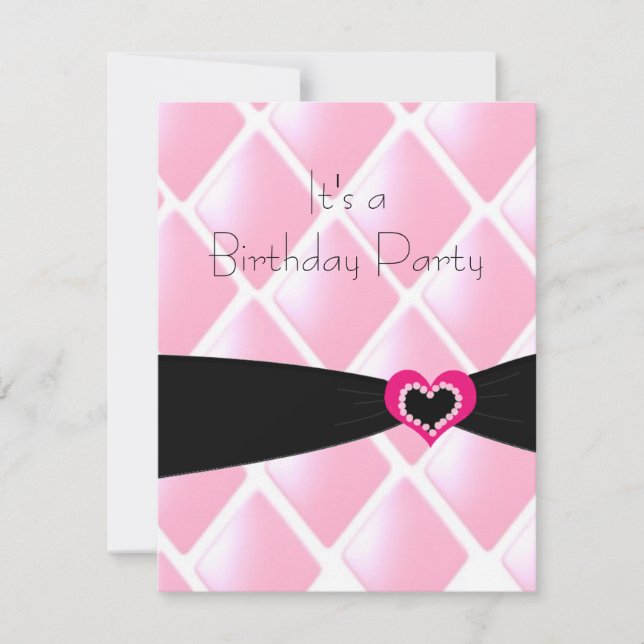 Pink Quilted Diamonds Birthday Invitation (Front)