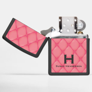 Pink Quilted Vinyl Look With Monogram Zippo Lighter