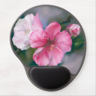 Pink Quince Flowers and Bud Pastel Floral Gel Mouse Pad