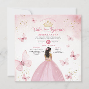 Pink Quinceañera 15 Anos Flowers Gold Glitter Invi Invitation