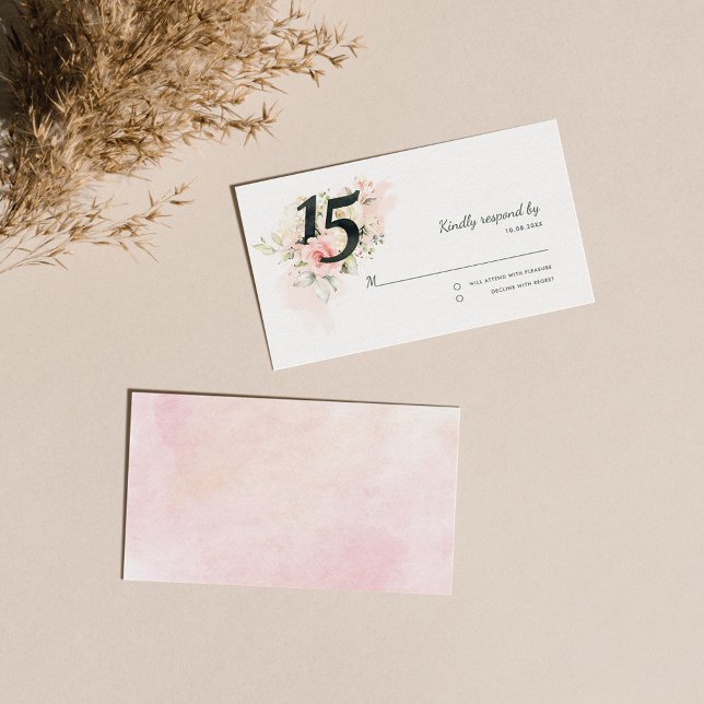 Pink Quinceanera 15th Birthday Floral Enclosure Card (15th Birthday Party Invitation RSVP Mini Card)