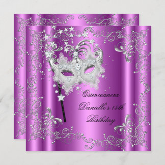 Pink Quinceanera 15th Birthday Party Masquerade Invitation