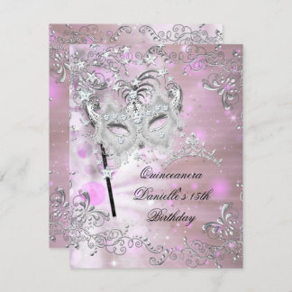 Pink Quinceanera 15th Birthday Tiara Masquerade Invitation