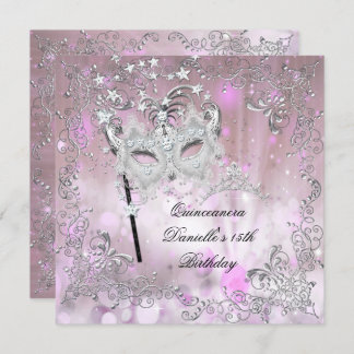Pink Quinceanera 15th Birthday Tiara Masquerade Invitation
