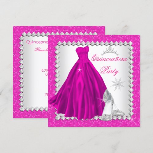 Pink Quinceanera 15th Diamond Birthday Party Invites