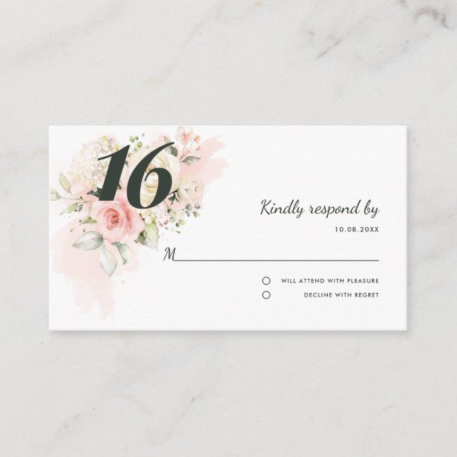 Pink Quinceanera 16th Birthday Floral Enclosure Card (Front)