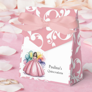 Pink Quinceañera Ball Gown Art Favor Boxes