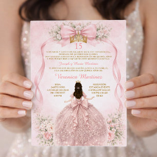 Pink Quinceañera Blush Bow Floral Sweet Invitation