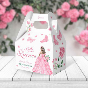 Pink Quinceañera Butterfly and Roses Floral Favor Boxes