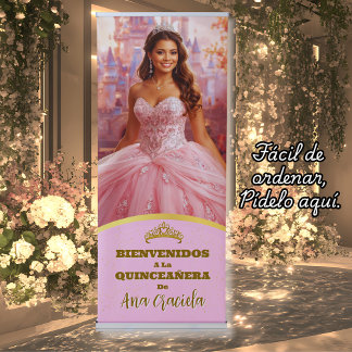 Pink Quinceanera manta vinilo con foto Retractable Banner