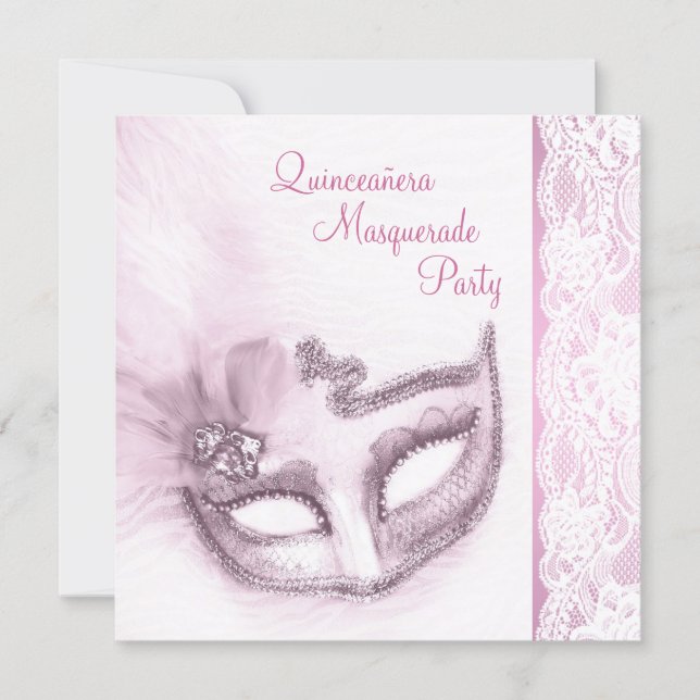 Pink Quinceanera Masquerade Party Invitation (Front)