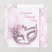 Pink Quinceanera Masquerade Party Invitation (Front/Back)