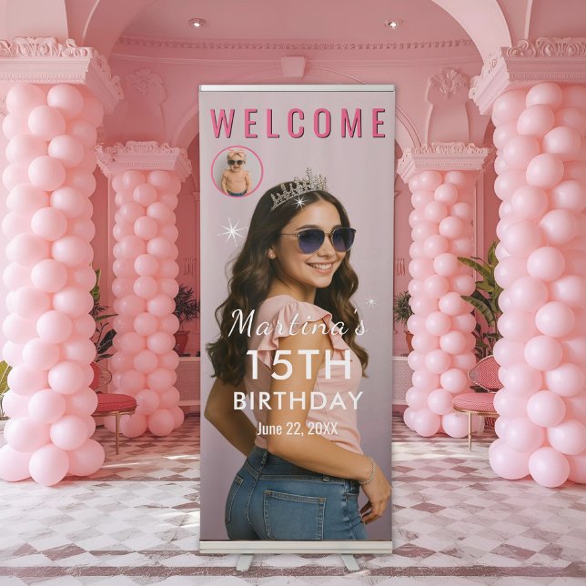 Pink Quinceañera Retractable Photo Welcome Sign (Creator Uploaded)