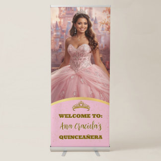 Pink Quinceanera Welcome Photo Template Retractable Banner